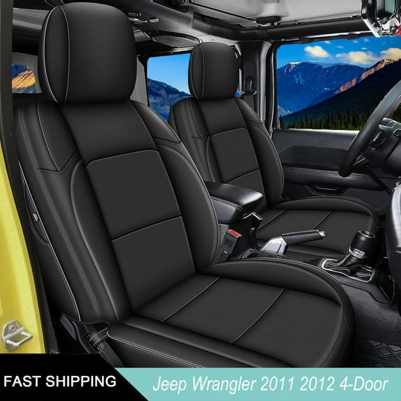 IKABEVEM Custom Fit Seat Covers for Jeep Wrangler 2011 2012 4-Door Waterproof Leather Car Seats Cover Full Set（Black）