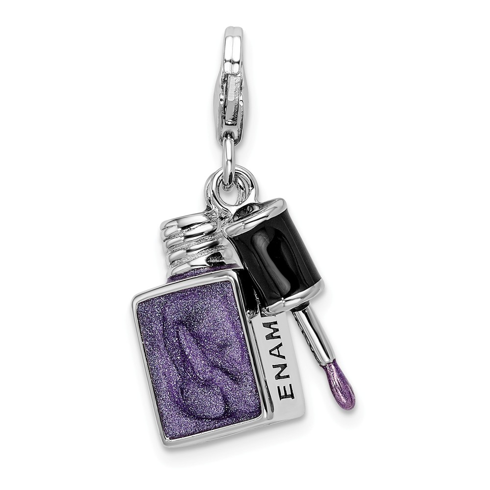 925 Sterling Silver RH Enameled 3-D Nail Enamel With Lobster Clasp Charm Pendant; for Adults and Teens; for Women and Men