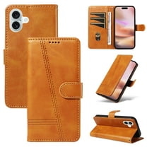 Designed for iPhone 16 Wallet Case, Vintage PU Leather Stand Credit Card Holders Slots Lanyard Flip Folio Cover Case Full Body Protection Compatible with iPhone 16, Yellow