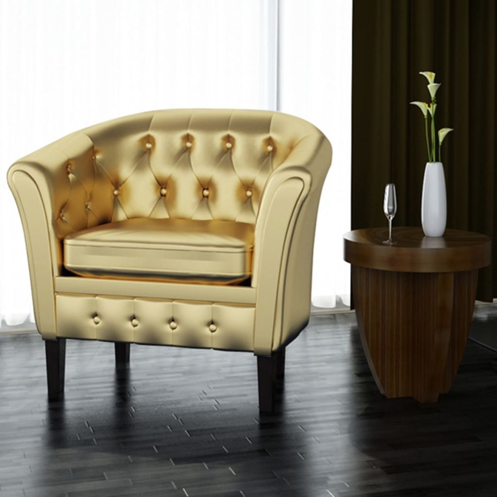 Faux Leather Accent Chair, Fireside Chair with Padded Seat for Living Room, Gold