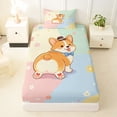 thumbnail image 4 of Manfei Kawaii Bowknot Dog Twin Sheets, Cute Flower Corgi Bedding, Pink Cream, 3pcs, 1 Flat Sheet, 1 Fitted Sheet and 1 Pillowcase, 4 of 6
