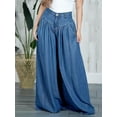 thumbnail image 3 of Women’s High Waisted Wide Leg Denim Palazzo Pants 70s Boho Pleated Flowy Maxi Jeans Lightweight Summer Fit, 3 of 7
