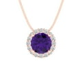 thumbnail image 3 of 1.24 ct Brilliant Round Cut Halo Natural Amethyst 18K Rose Solid Gold Everyday Affordable Designer Necklace Pendant with 18" Chain, 3 of 6