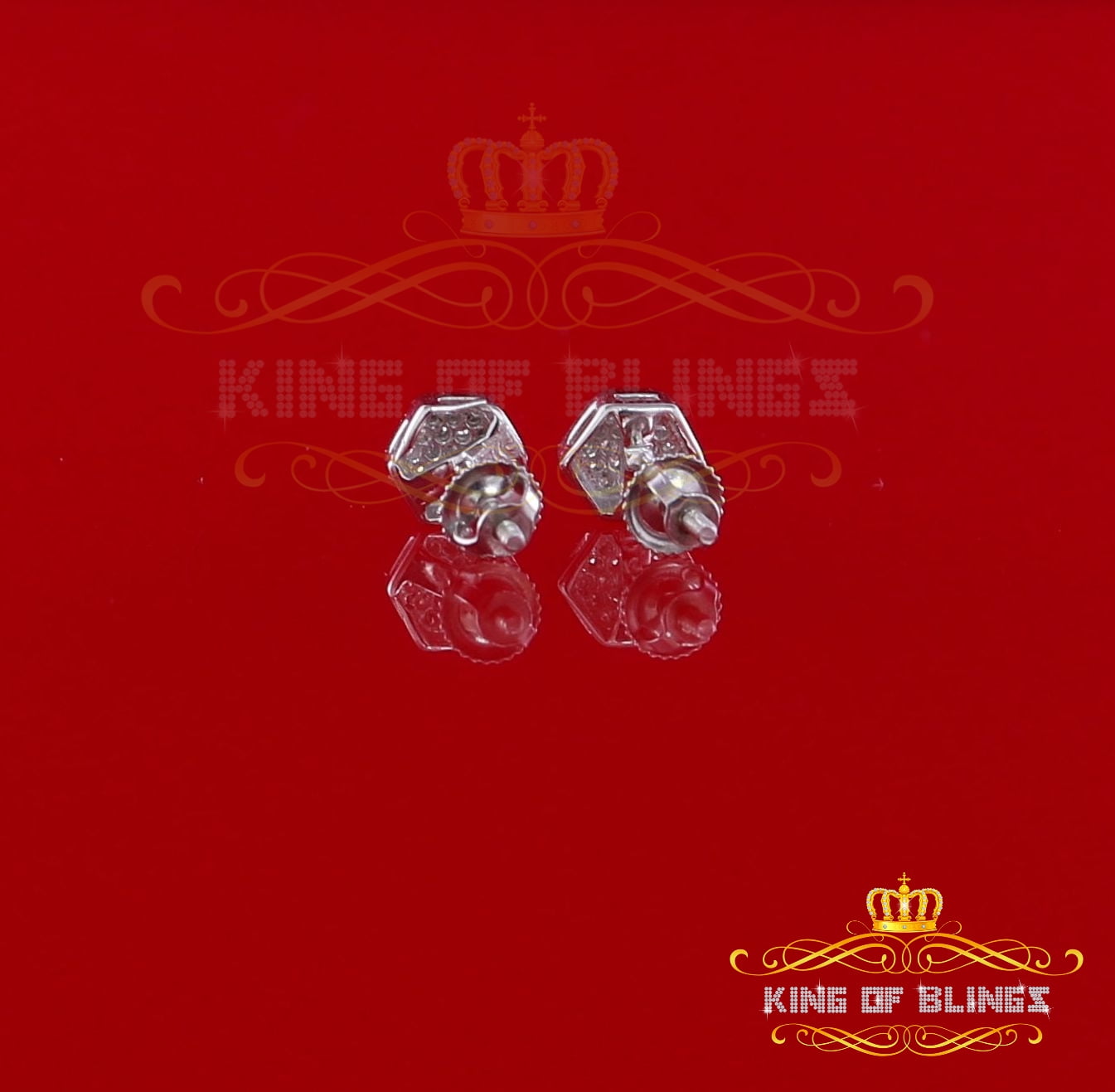 King of Bling's 0.15ct Diamond Stud Hexagon Earrings White 925 Sterling Silver For Men/ Women
