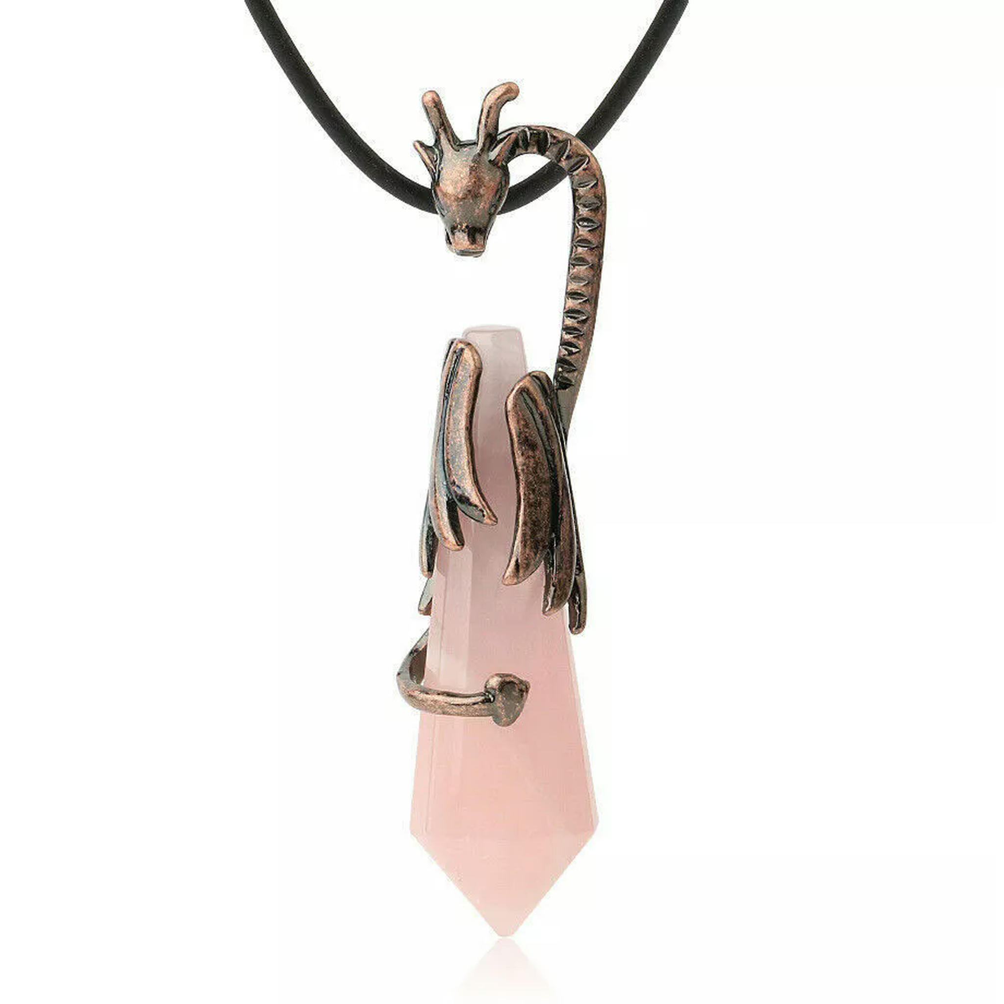 HOOUN 5pcs Natural Rose Quartz Stone Flying Dragon Pendants Demon Dragon Around Column