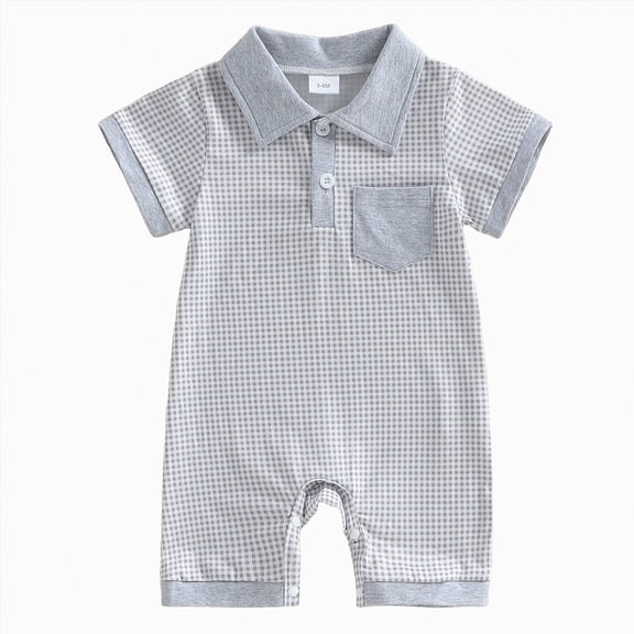 Baby Onesies Boy Baby Boy Stripe Romper Waffle Knit Short Sleeve Lapel Button Down Jumpsuit Bodysuit Newborn Summer Outfits