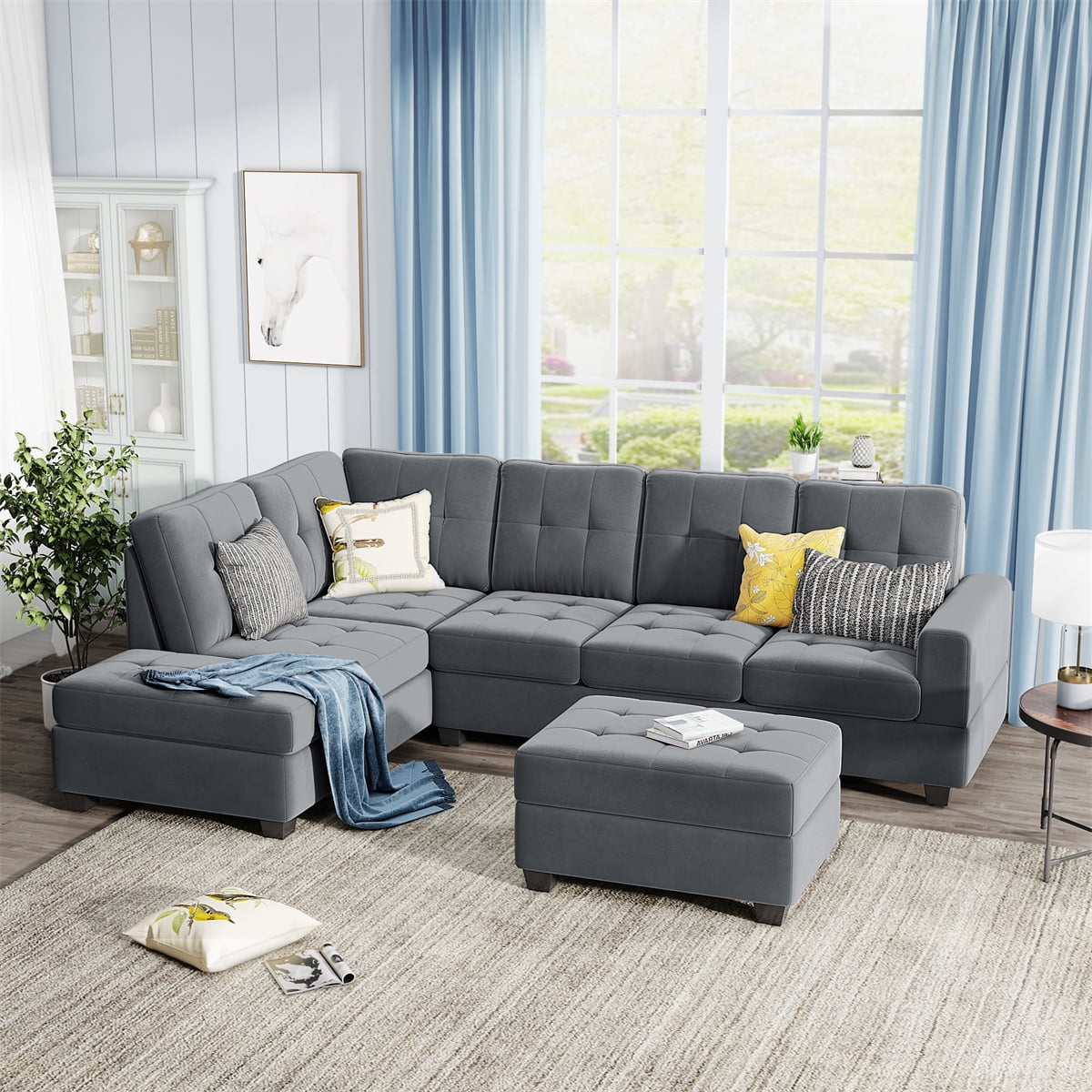 LShaped Sectional Sofa Couch with Reversible Chaise Lounge, Convertible Sleeper Bed Oversize
