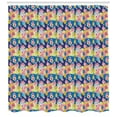 thumbnail image 3 of Tropical Shower Curtain, Flamingos with Monstera Palm Leaf Pineapple Lime on Geometric Fractal Design, Fabric Bathroom Set with Hooks, 69W X 70L Inches, Multicolor, by Ambesonne, 3 of 3