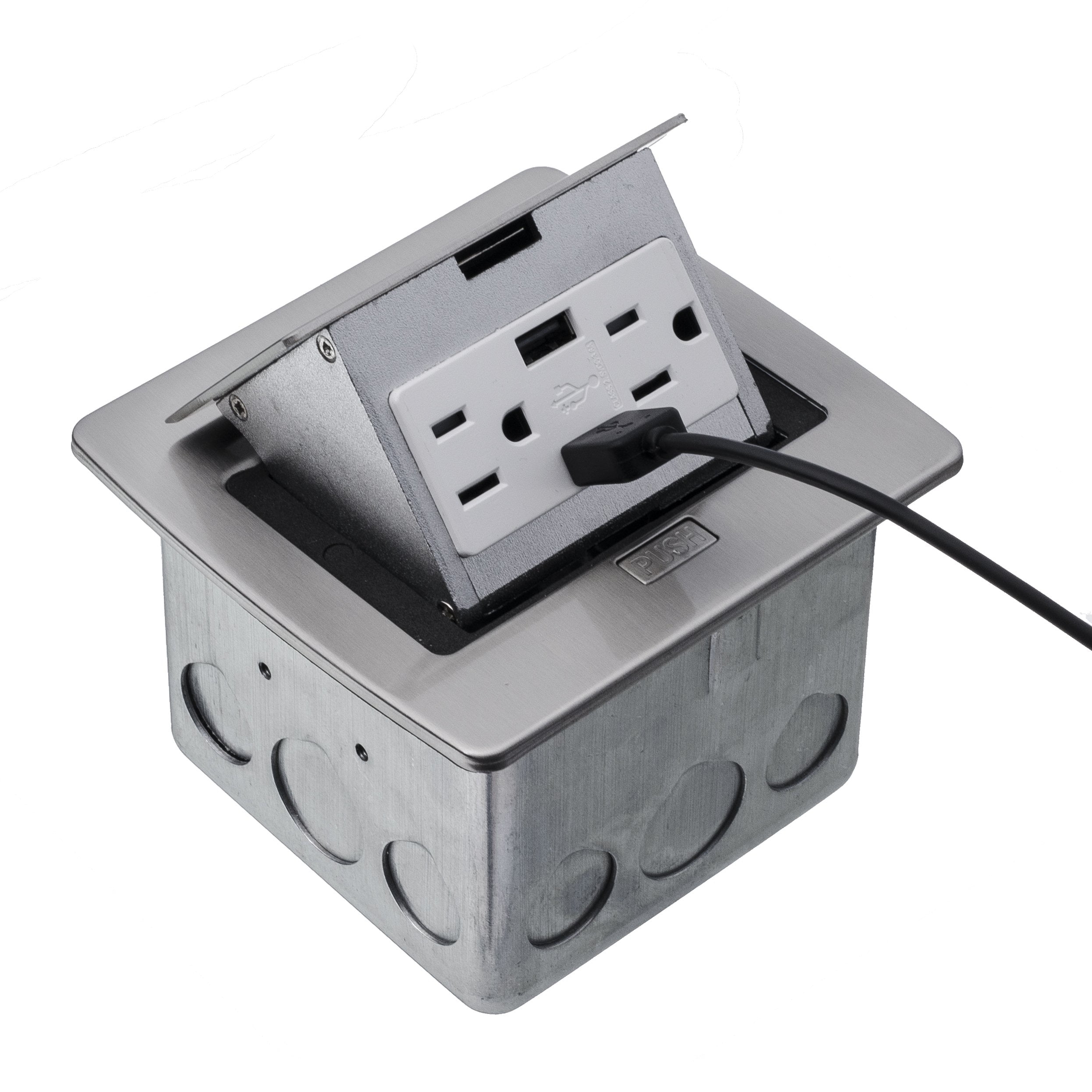 Stainless Steel Pop Up Floor Box Countertop Box w/20A with Duplex Receptacle Black 