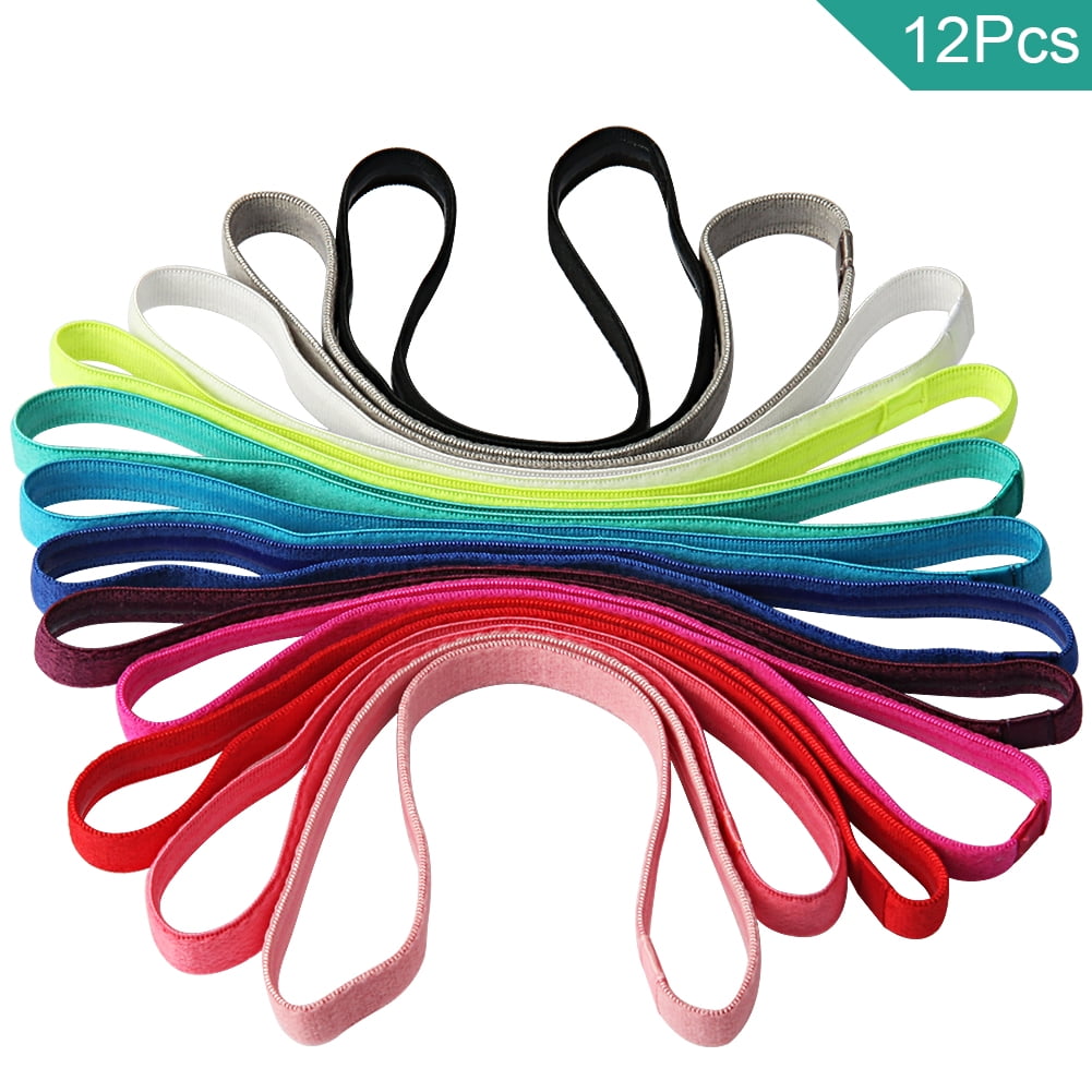 5 Pcs Elastic Sport Double Headbands Stretchable Non-slip Sweatbands Slim Hairbands 5 Colours Thin Skinny Bands with Rubber Lined Sweatband for Athletics Jogging Golf Soccer Running Yoga