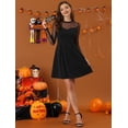 thumbnail image 3 of Vestido corto de una línea de fiesta de patinadora transparente de malla con lunares de corazón para mujer Negro XL, 3 of 6