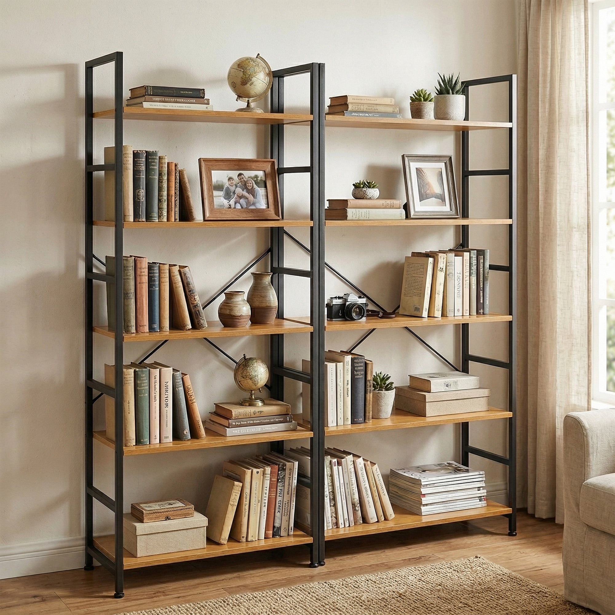 Atilioo 5 Tiers Bookcase, Heavy Durty Bookshelf Storage Organizer, Tall Display Shelves for Bedroom, Living Room, Yellow