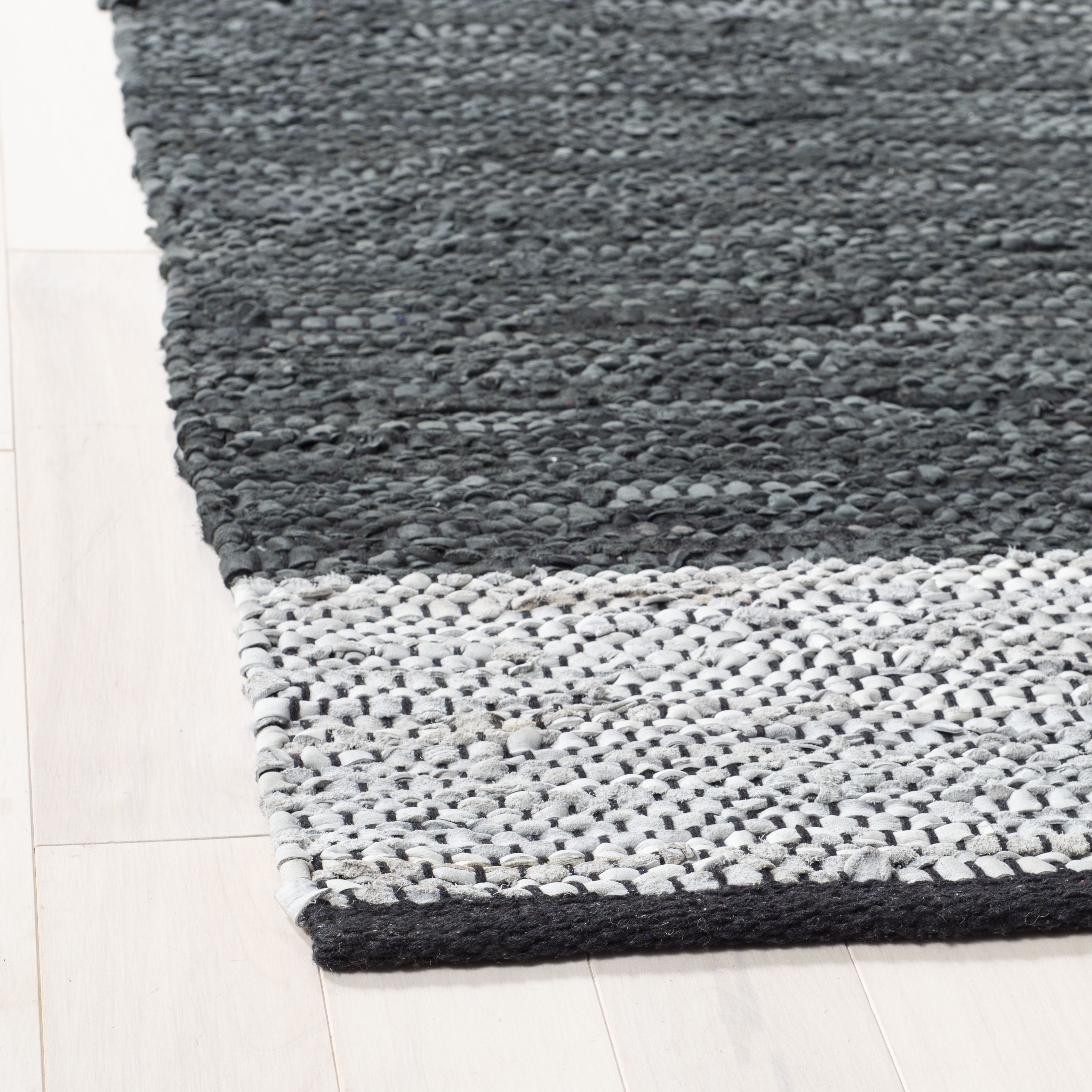 SAFAVIEH Vintage Leather Ayleen Braided Striped Runner Rug, Grey/Silver, 2'3" x 9'
