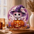 thumbnail image 4 of Lilixerw Halloween Diamond Art Hanging Ornament Decoration, Moon Background Cat In Witch Hat Pumpkin Pattern Wall Hanging Sign with Chain, for Door, Porch and Wall Display, 8 inch, 4 of 7