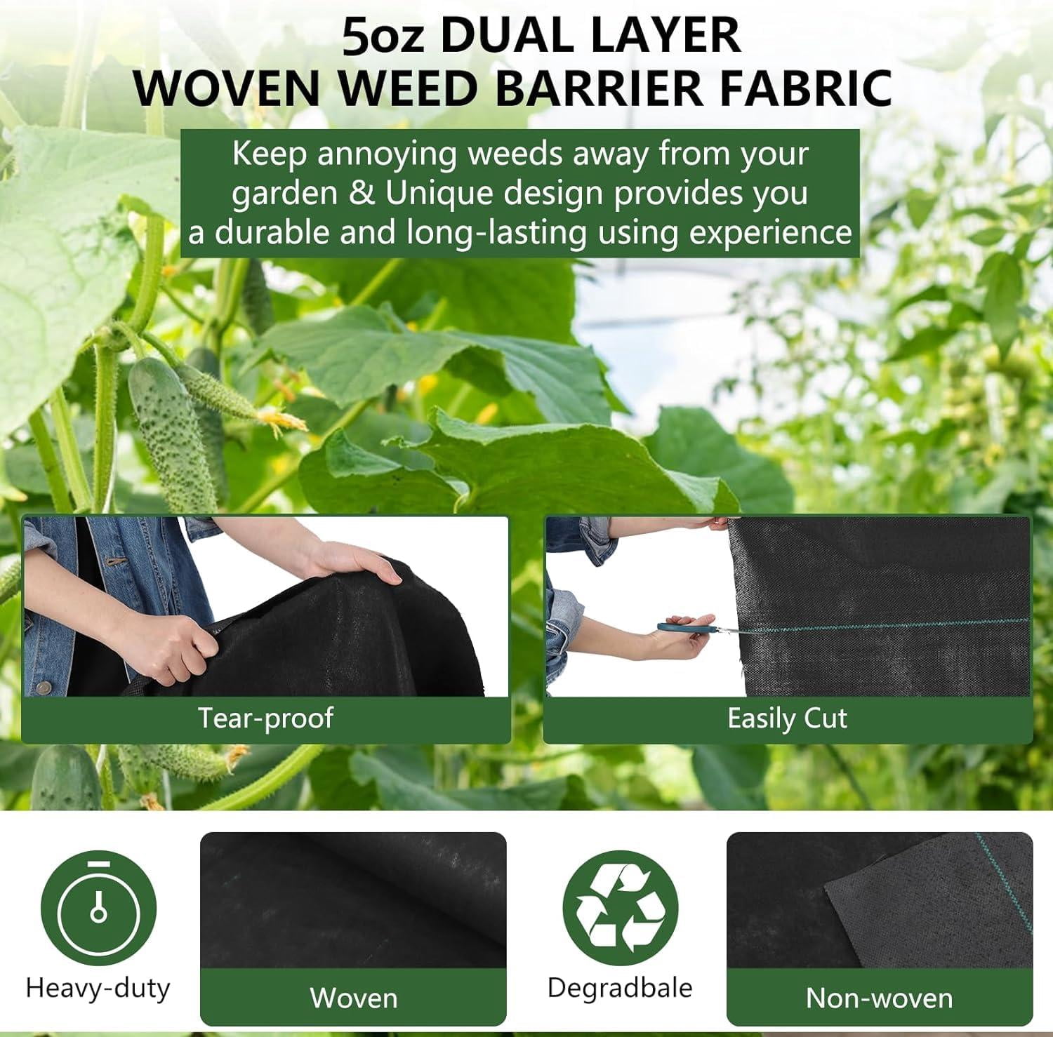 Weed Barrier Landscape Fabric Heavy Duty Cover Weed Cloth Anti-Weed Gardening Mat, Premium Weeds Control for Flower Bed, Pavers and Other Outdoor Projects