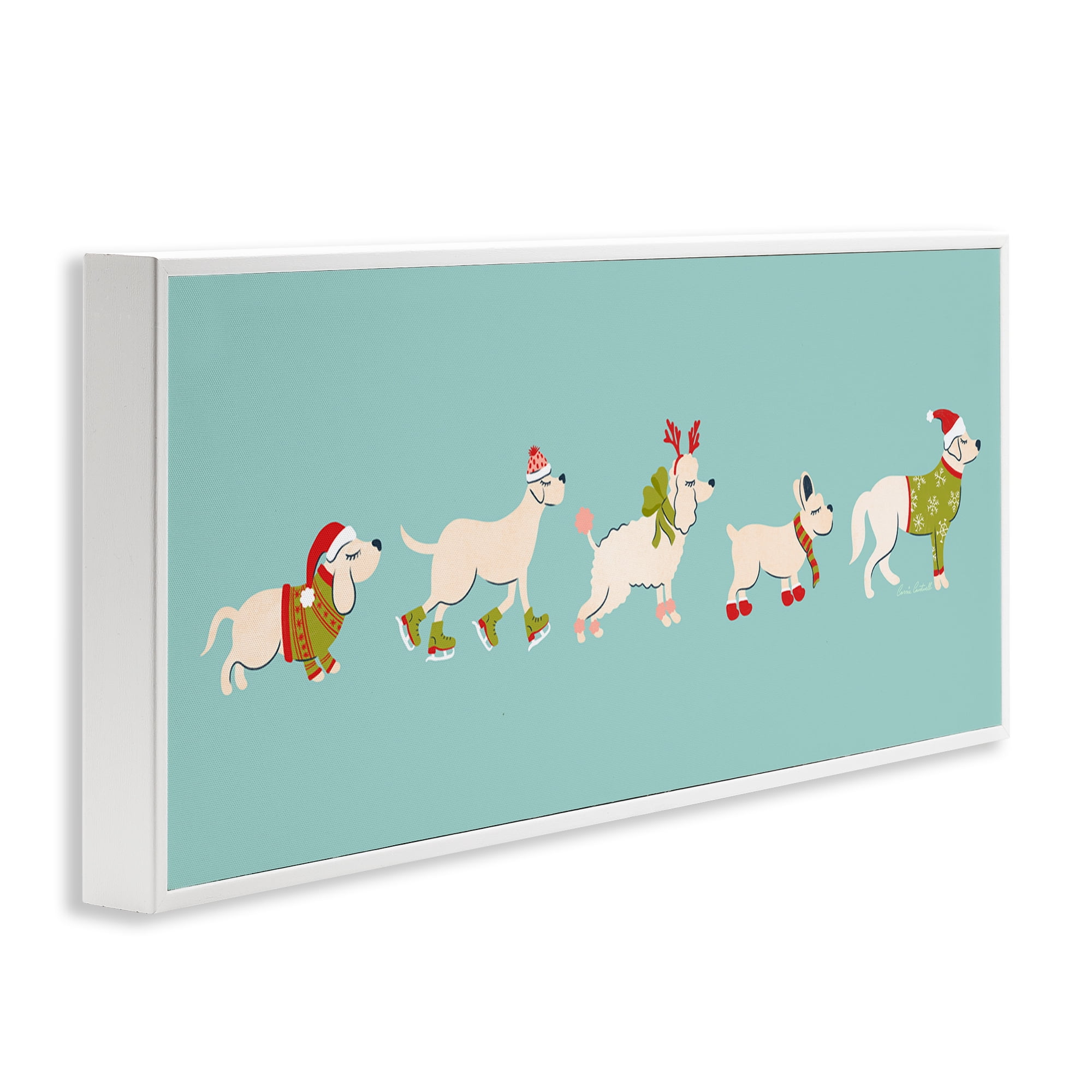 Stupell Industries Festive Dog Breeds Holiday Painting White Framed Art Prints Wall Art, 30 x 13