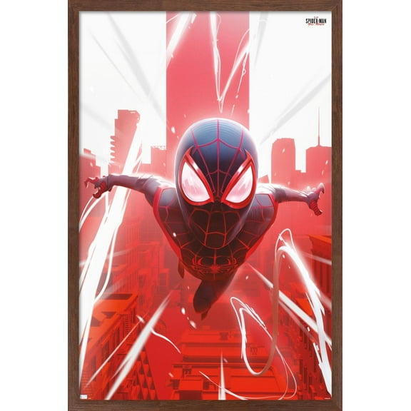 Marvel's Spider-Man: Miles Morales - Falling Wall Poster, 14.725" x 22.375", Framed