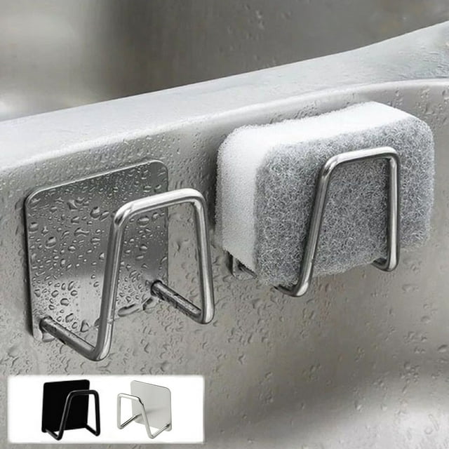 Soporte para esponjas de acero inoxidable - Organizador autoadhesivo para fregadero de esponja y paño de cocina, escurridero de acero 304, accesorio para fregadero de cocina