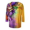 thumbnail image 5 of Feancey Mardi Gras Top for Women 3D Trendy Mask Graphic 3/4 Sleeve T-shirts Dressy Casual Crewneck Party Blouse Carnival Holiday Gifts Purple L, 5 of 6