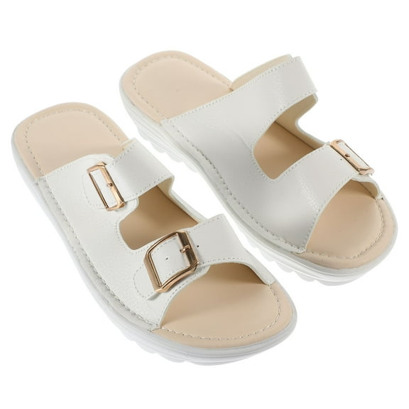 HEMOTON 1 Pair of Women Beach Shoes in White with Wedge Heels for Summer Travel and Holiday 10.02In