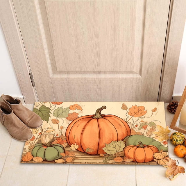 PALIFEUR Thanksgiving Fall Decor, 16x24" Fall Door Mat Pumpkin Rug Highly Absorbent Non-Slip Bath Mat Washable Rug, Soft Welcome Mat for Bathroom Home Holiday Party Decor