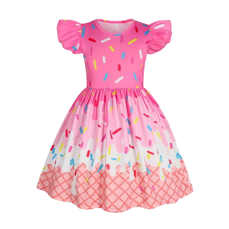 Toddler Girls Dress Puff Sleeve Ice Cream Print Short Sleeve Dress Cute  Party School Children Girls Dresses10 -12 Years - Walmart.com
