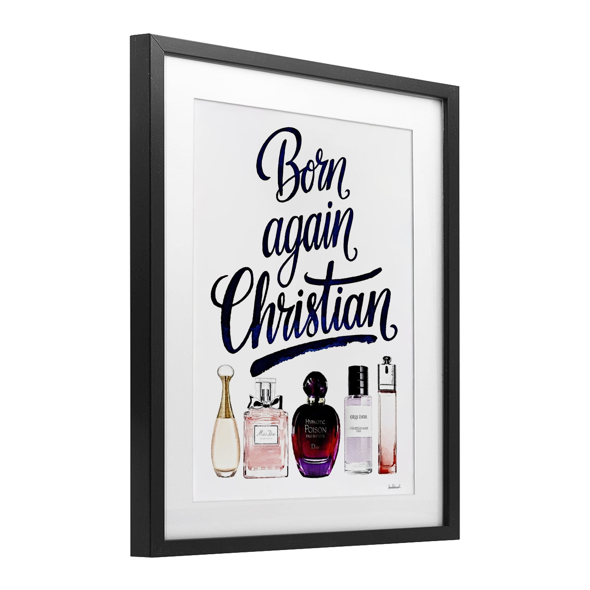 Born Again Christian Skincare Black Framed Print Under Glass, design by Amanda Greenwood