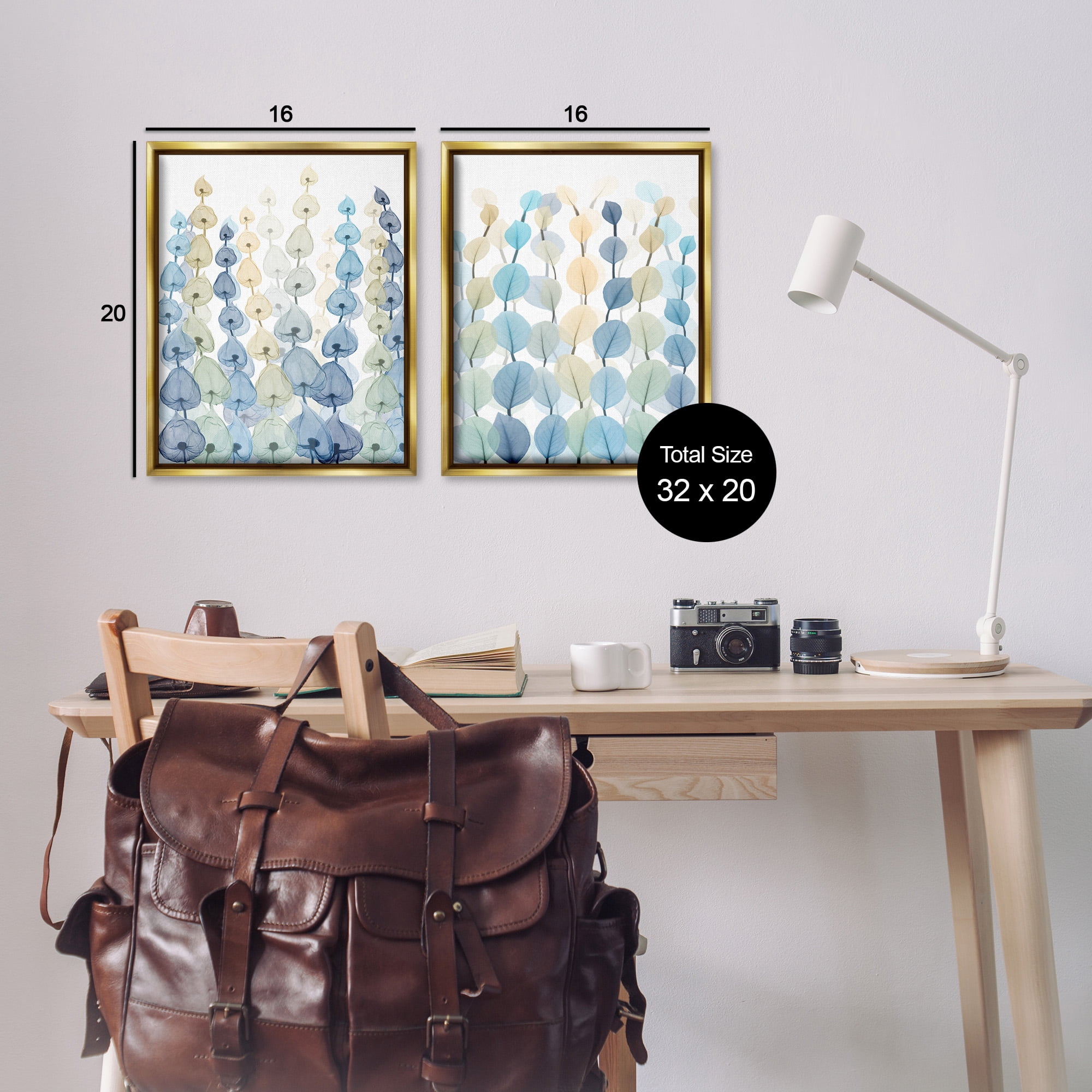 Stupell Industries Seaweed & Ocean Plants Pattern Abstract Painting Gold Floater Framed Canvas Art Print Wall Art, 17 x 21, Set of 2