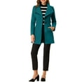 thumbnail image 3 of INSPIRE CHIC Women's Classic Stand Collar Long Sleeve Winter Belted Long Coat S Dark Lake Blue, 3 of 8