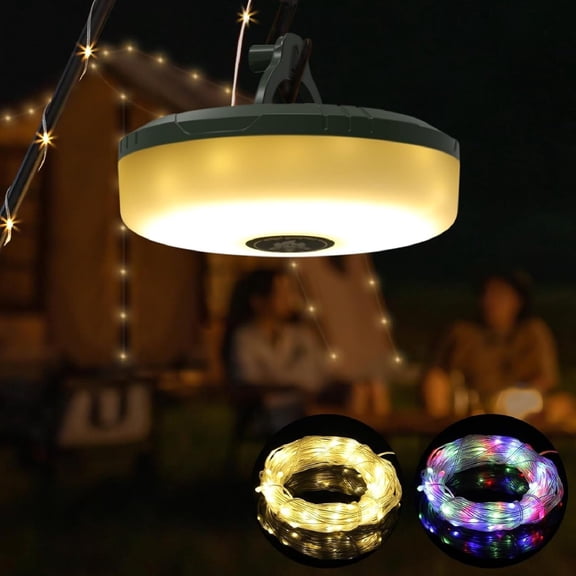 Camping String Lights, 2 in 1 Outdoor String Lights with 8 Lighting Modes(32.8Ft), Quick 30s Recovery, Durable and Waterproof, USB Charging, Rechargeable String Lights for Camping Yard Hiking