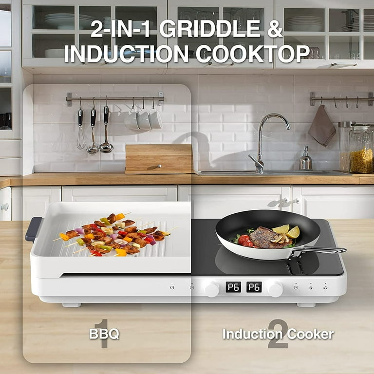 1800W 2 IN 1 Electric Induction Cooktop Countertop 2 Burners and Removable  Cast Iron Griddle Pan Non-stick, Hot Plate and Portable Stove with Dual  Independent Temperature Control, Suitable for Kitchen and Outdoor