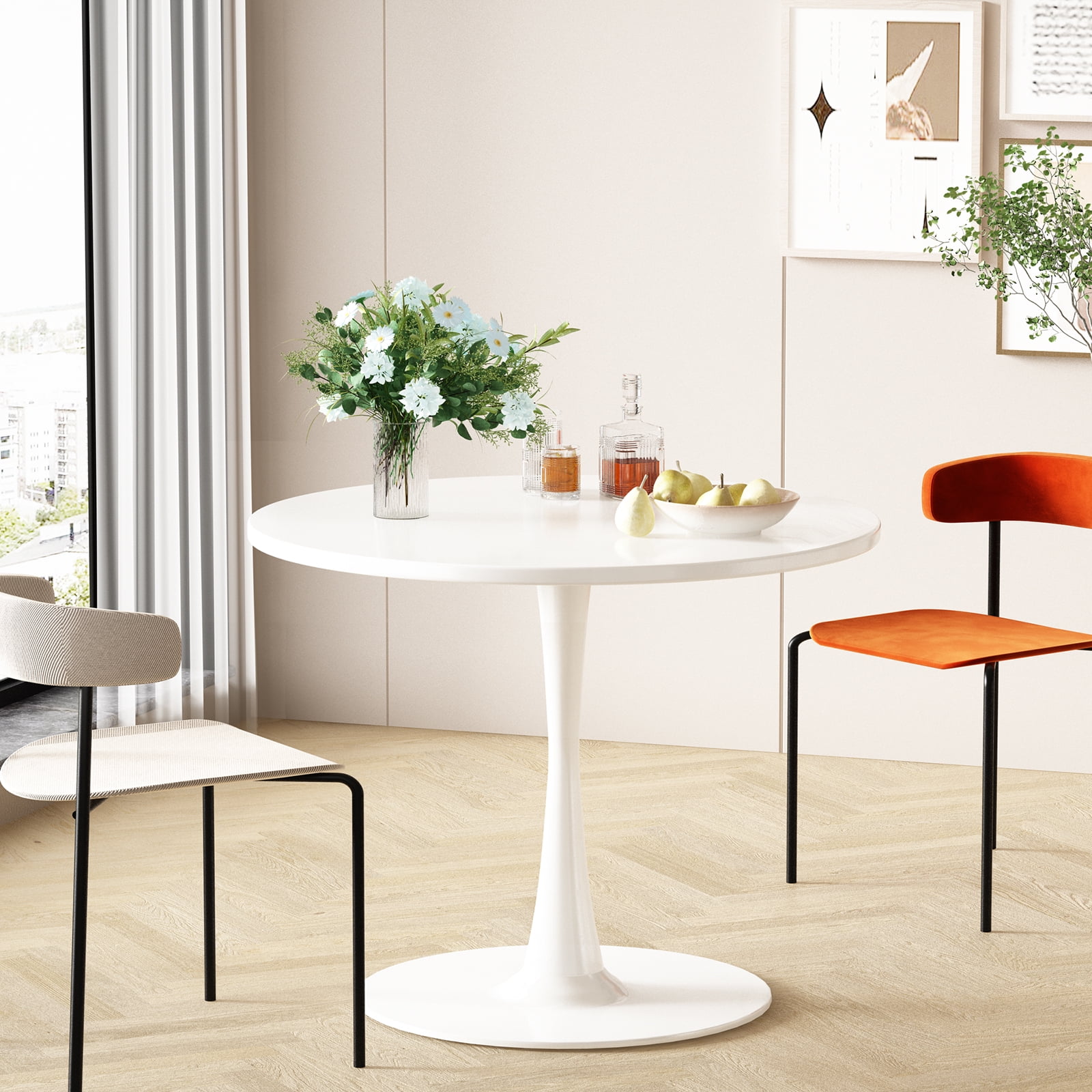 Cvortll Round Dining Table, 31.5 inch Tulip Table Pedestal Dining Table, Round Pedestal Table for Mid-Century End Table Coffee Office Living Room Table, White