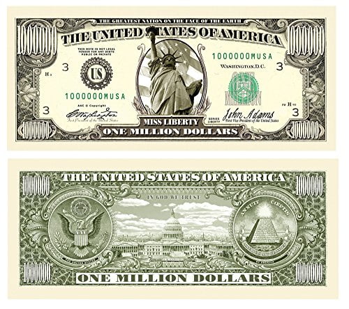 Set Of 100 Traditional Million Dollar Billsvery Realistic Lookingsame Size As Real Money Fun Gift By American Art Classics Walmart Com