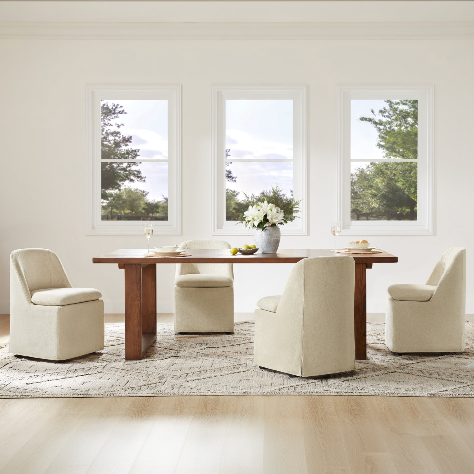 Spruce & Spring Slipcover Dining Chair with Upholstery and Hidden Casters Set of 2, Sand