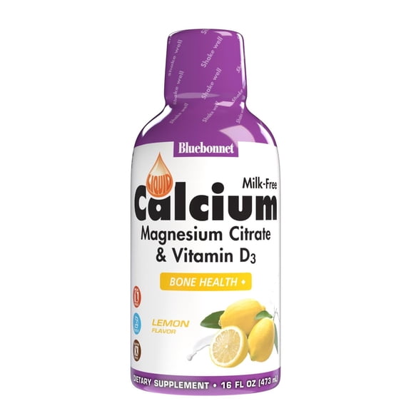 Bluebonnet Liquid Calcium & Magnesium Citrate Vitamin D3, Bone Health* 32 Days 16 Oz Lemon