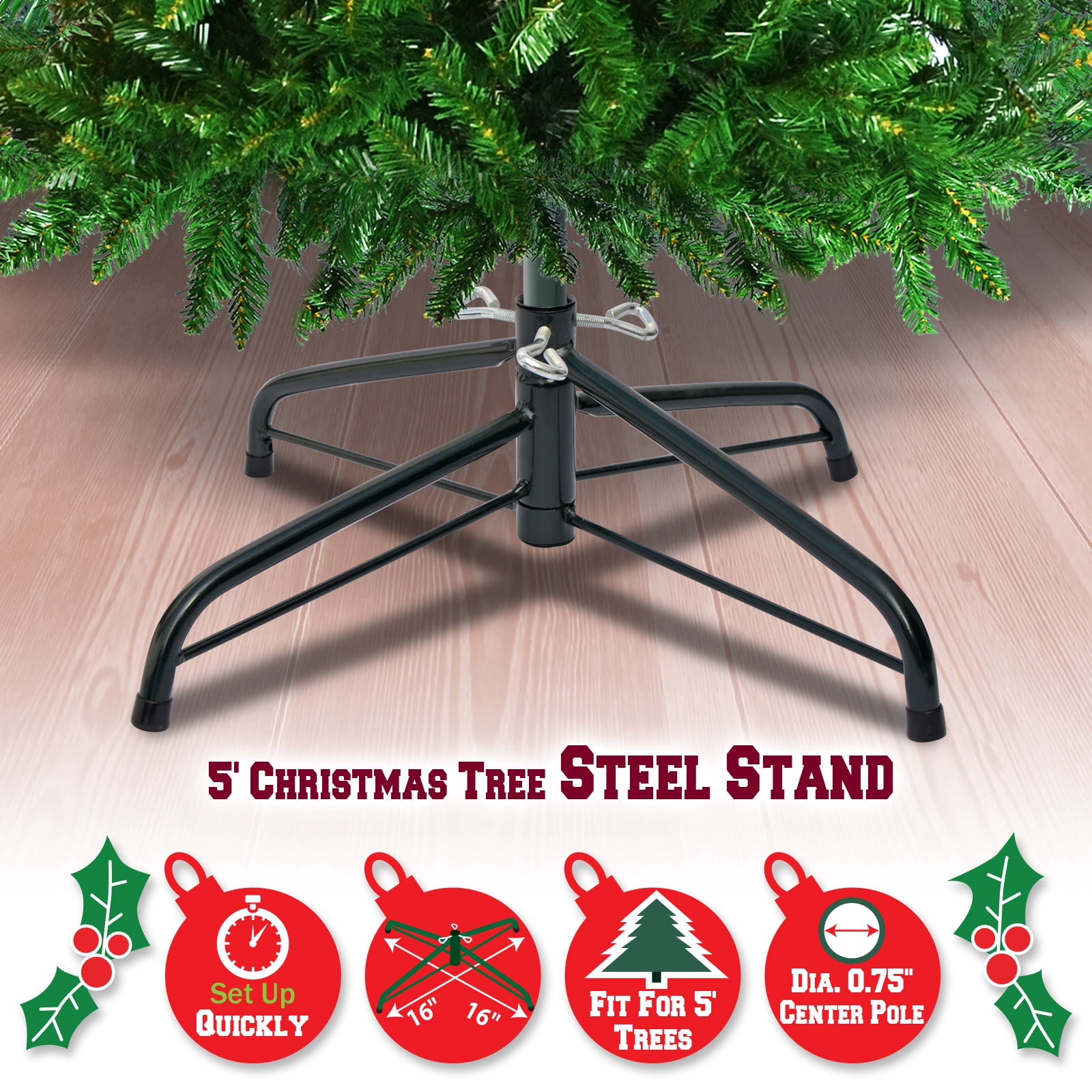 Sunrise Steel Base Metal Stand for 5/6/7/7.5ft Christmas Tree Xmas Decor (Green, for 5ft Tree)