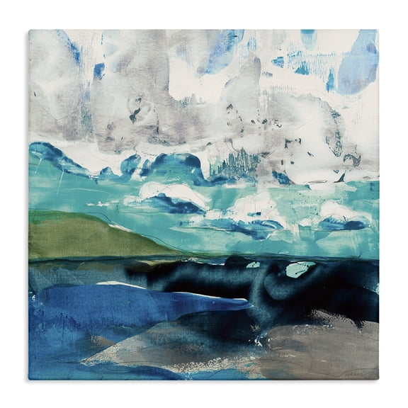 Stupell Industries Contemporary Coastal Landscape Abstraction Flowing Blue Ocean Sky Canvas Art, 17 x 17, by Jeff Iorillo
