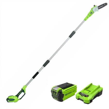 UPC: 0841821007140 | Greenworks 40V 8  Cordless Battery Powered Pole Saw with 2.0 Ah Battery & Charger 20672