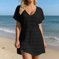 thumbnail image 2 of Swimsuit Coverup for Women Short Sleeve V Neck Lace Eyelet A Line Mini Dress Beach Cover Up Bathing Suit Dress, 2 of 5