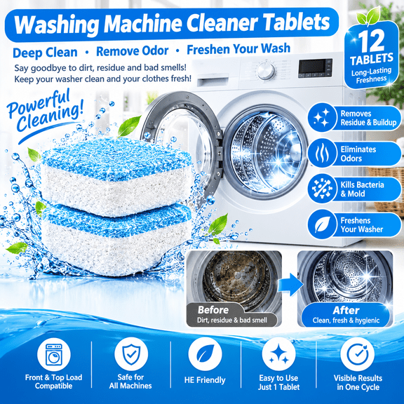 Washing Machine Cleaner Tablets, Powerful Drum & Tub Cleaner for Front and Top Load Washers