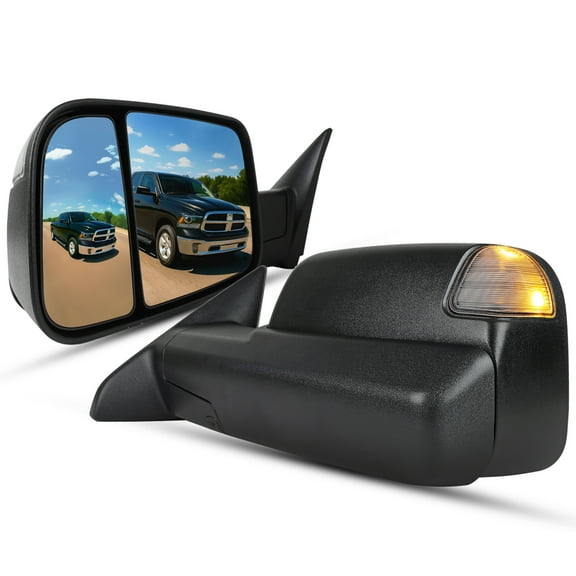 Spec-D Tuning Black Power Folding Heated Towing Side Mirrors LED Signal Puddle Temp Sensor Compatible with 2013-2018 Dodge Ram 1500 2500 3500 /2019-2024 Dodge Ram 1500 Classic Left Right Pair