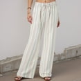 thumbnail image 2 of Duqingm Striped Fold Over Pants Women's Wide Leg Striped Pants Casual Drawstring Elastic Low Rise Pajama Pants Lounge Wear Trousers Red,M, 2 of 7