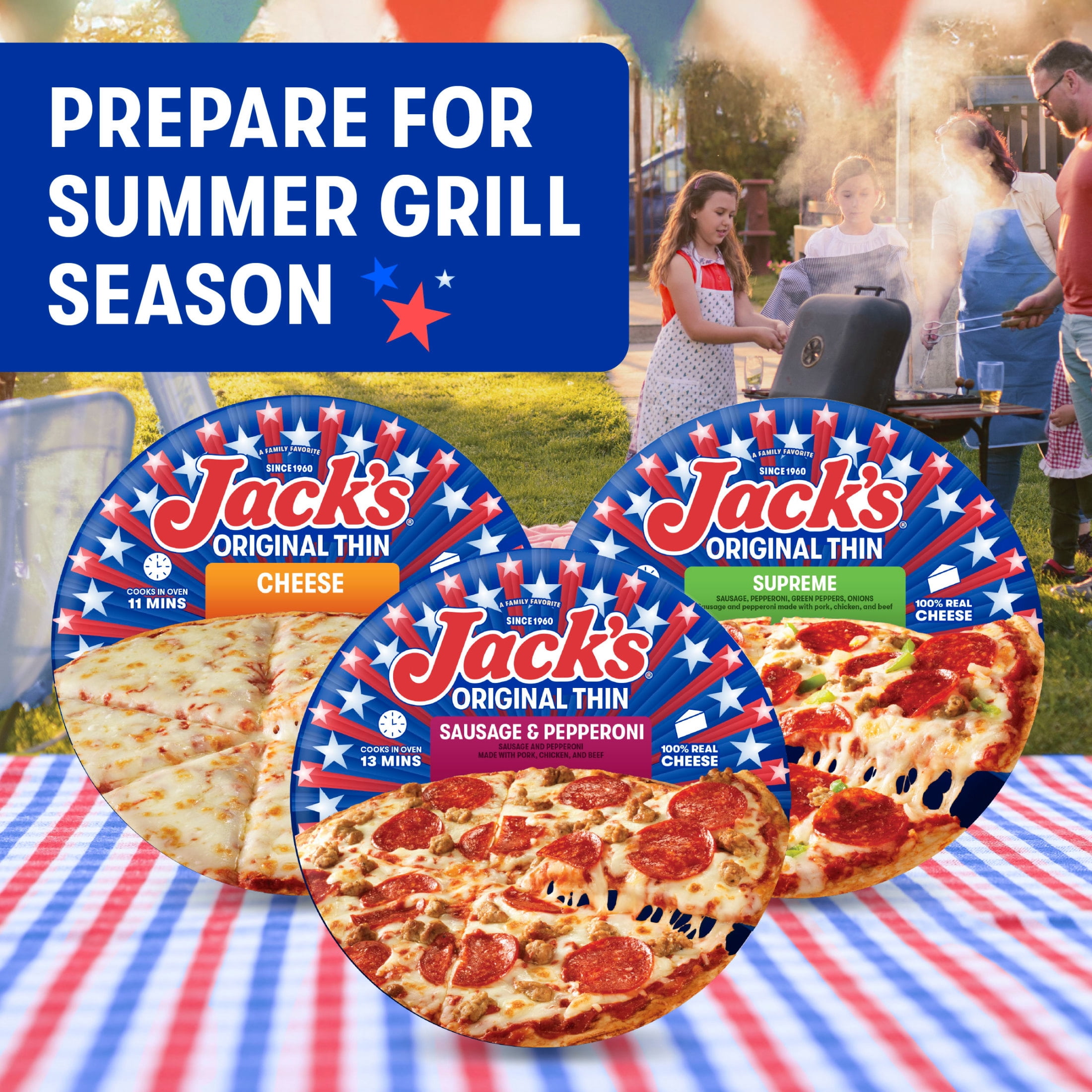 Jack's Frozen Meat Pizza, Pepperoni and Cheese, Original Thin Crust Pizza for Grilling, 14.3 oz (Frozen)