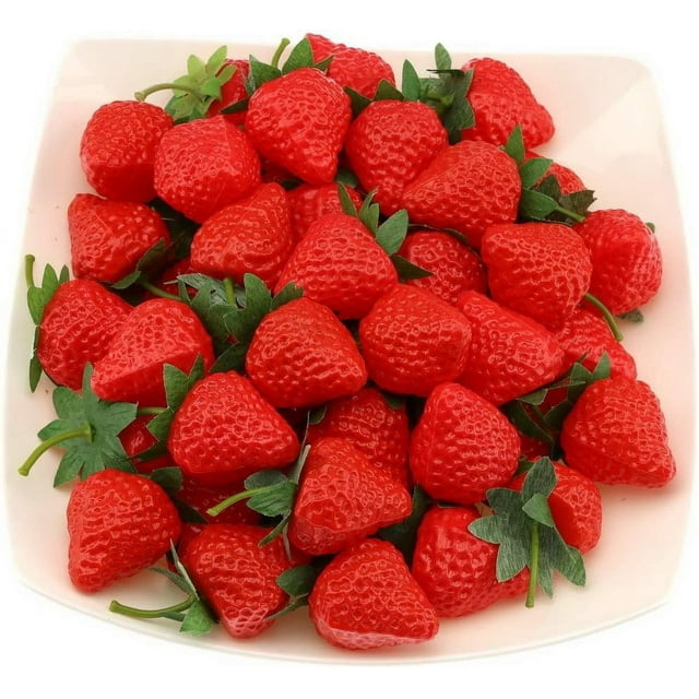 Ensemble de Fraises Artificielles Artisanales, Fruits Réalistes Parfaits pour Décoration de Cuisine Toute l'Année, Fraises en Plastique Rouges Simulation Réaliste