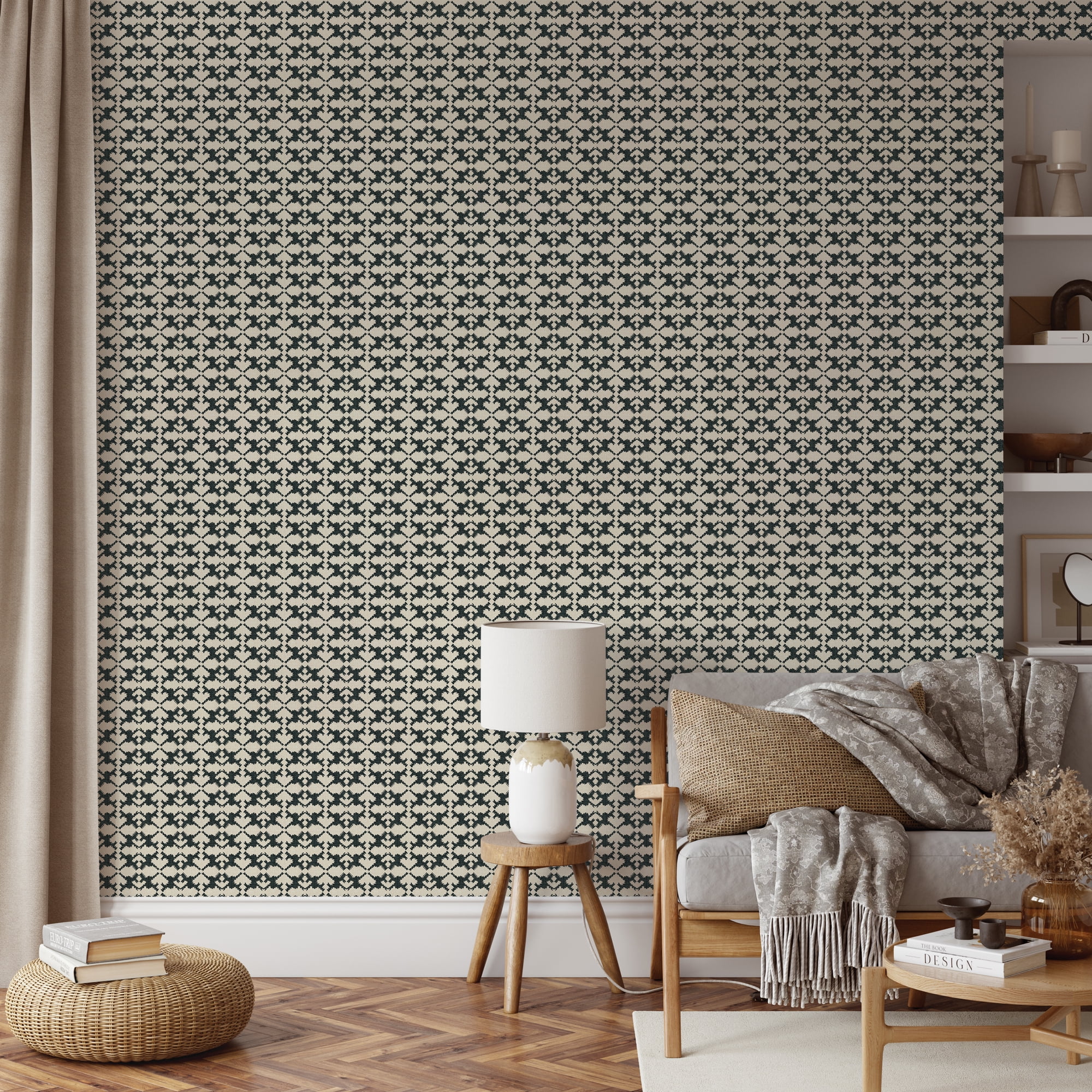 Better Homes & Gardens Black Gray Arcos Geo Geometric Peel and Stick Wallpaper, 20.5" x 18'
