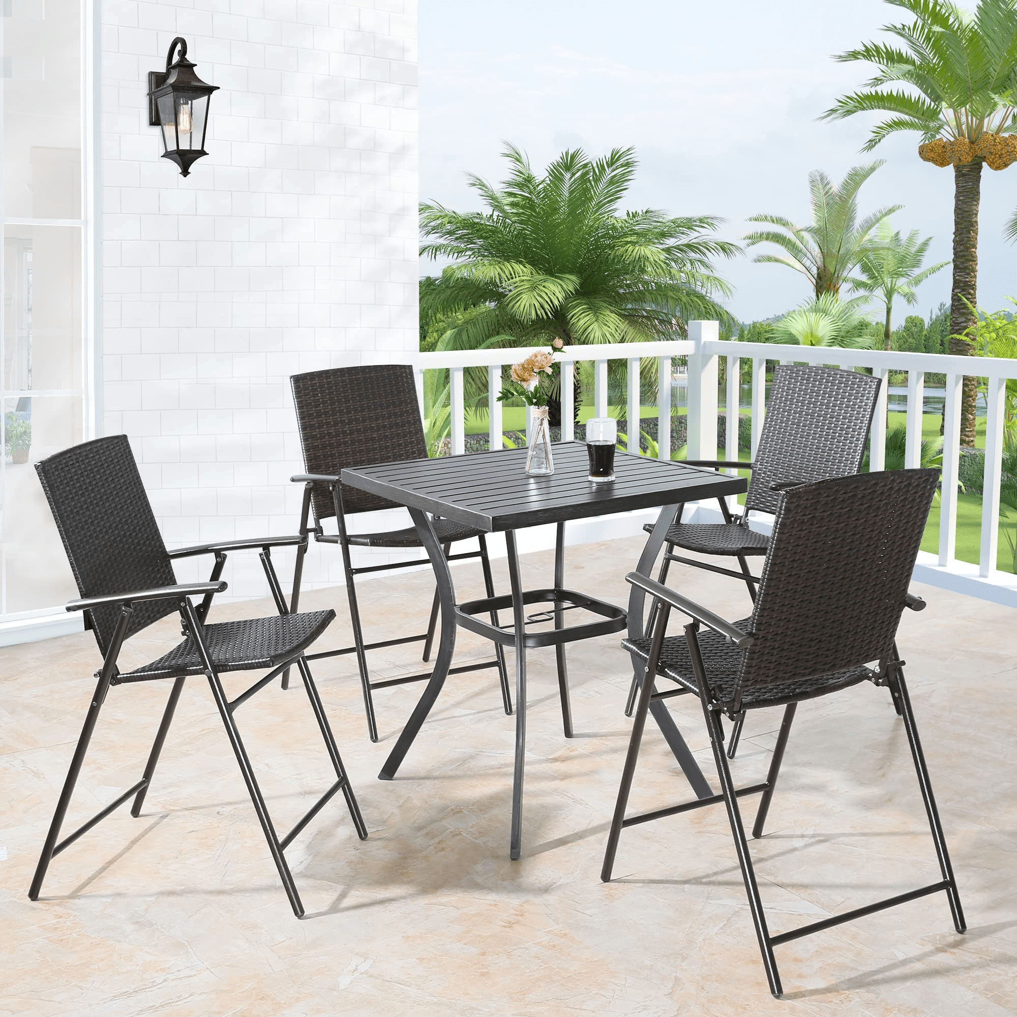 SIXWIN Folding Patio Wicker Bar Chairs Outdoor Portable Bar Chairs