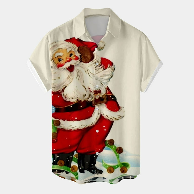 Christmas Summer Short Sleeve Golf Shirts for Men Mens Santa Gift 3D  Digital Printing Button Lapel Shirt T