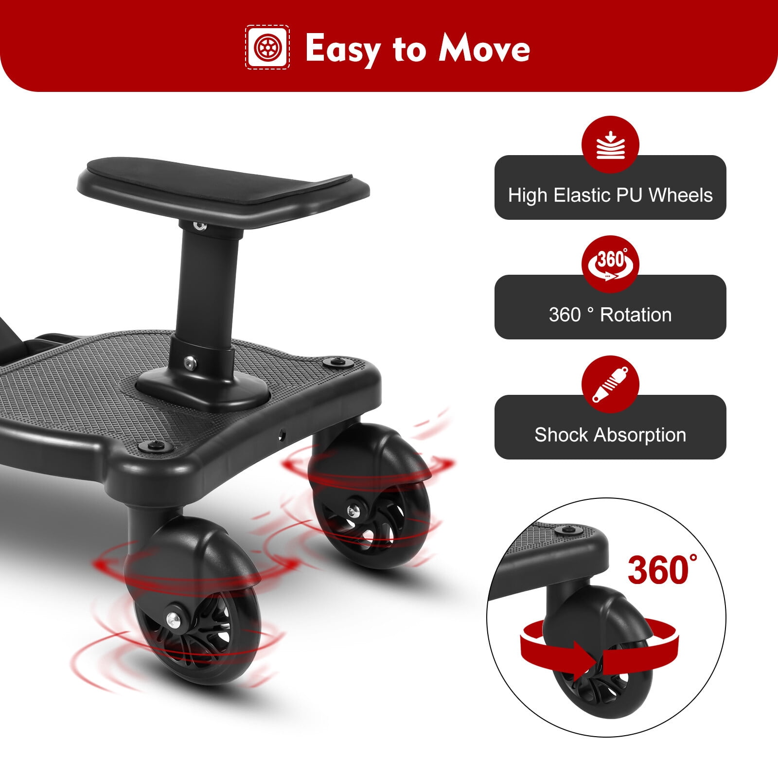 2 in 1 Stroller Ride Board, Universal Detachable Seat, Stroller Glider board, For 3-7 Years Old