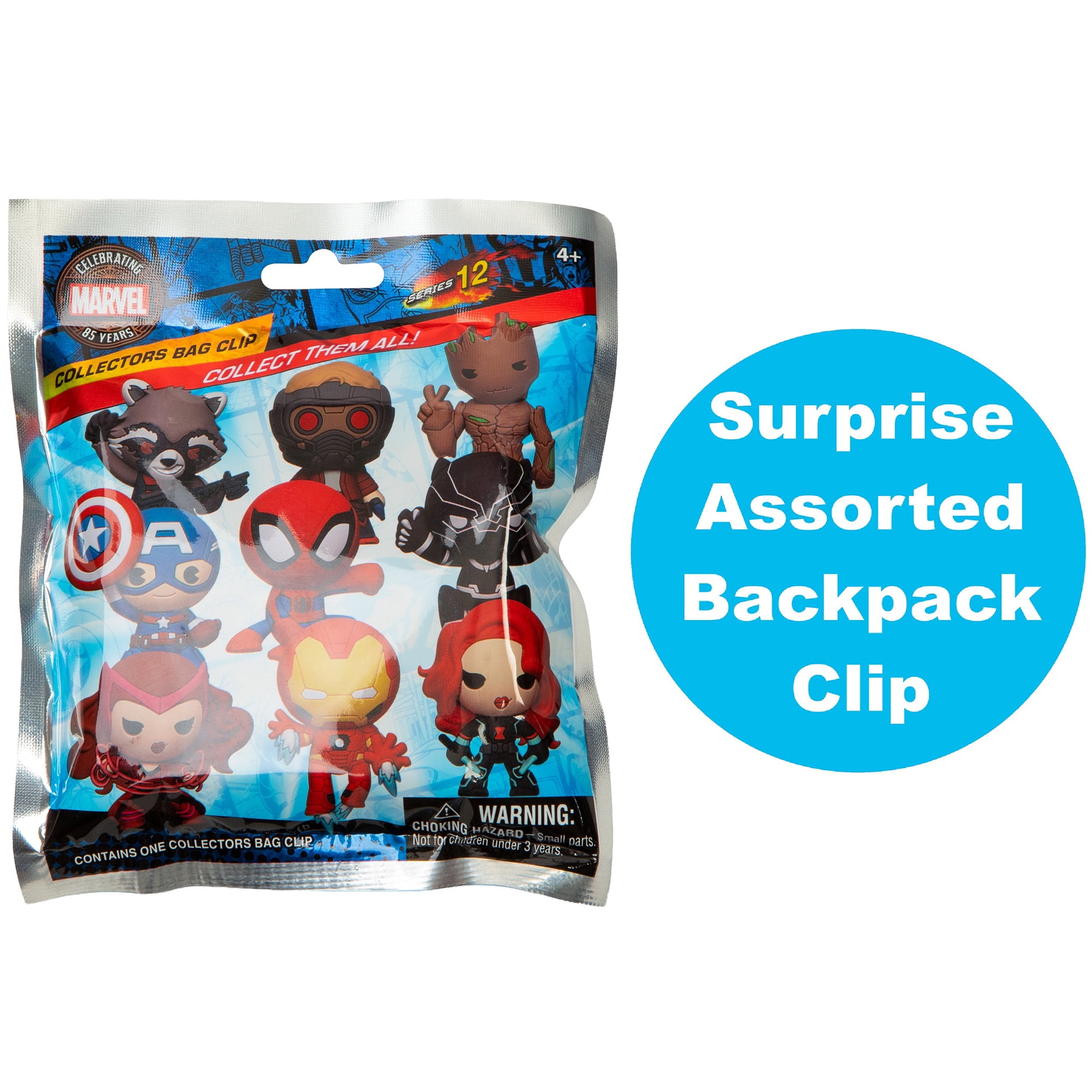 Disney: Backpack Clip Blind Bag - Marvel Comics - 3" Mystery Collectible Figure, 3D Sculpt Characters, Metal Clip & Chain, Surprise Asstd Licensed Toy