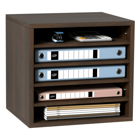 VEVOR Wood Literature Organizer Adjustable File Sorter 5 Compartments Countertop Literature Organizer Paper Storage Holder Brown